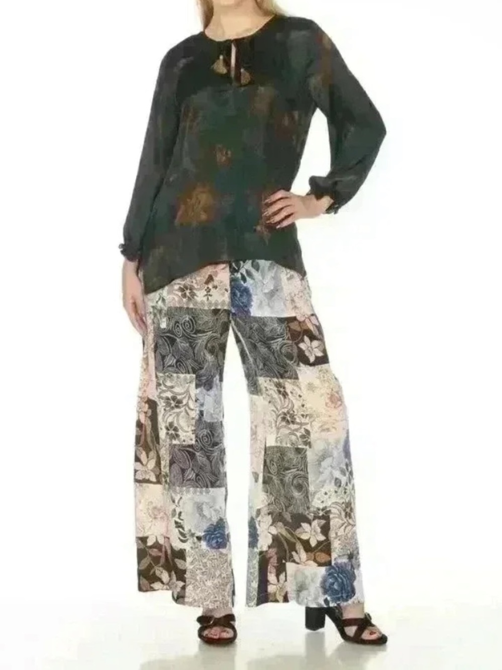 Johnny Was Jade Polaris Silk Easy Pant Wide Leg Patchwork Print Floaty Large NWT - Picture 9 of 9